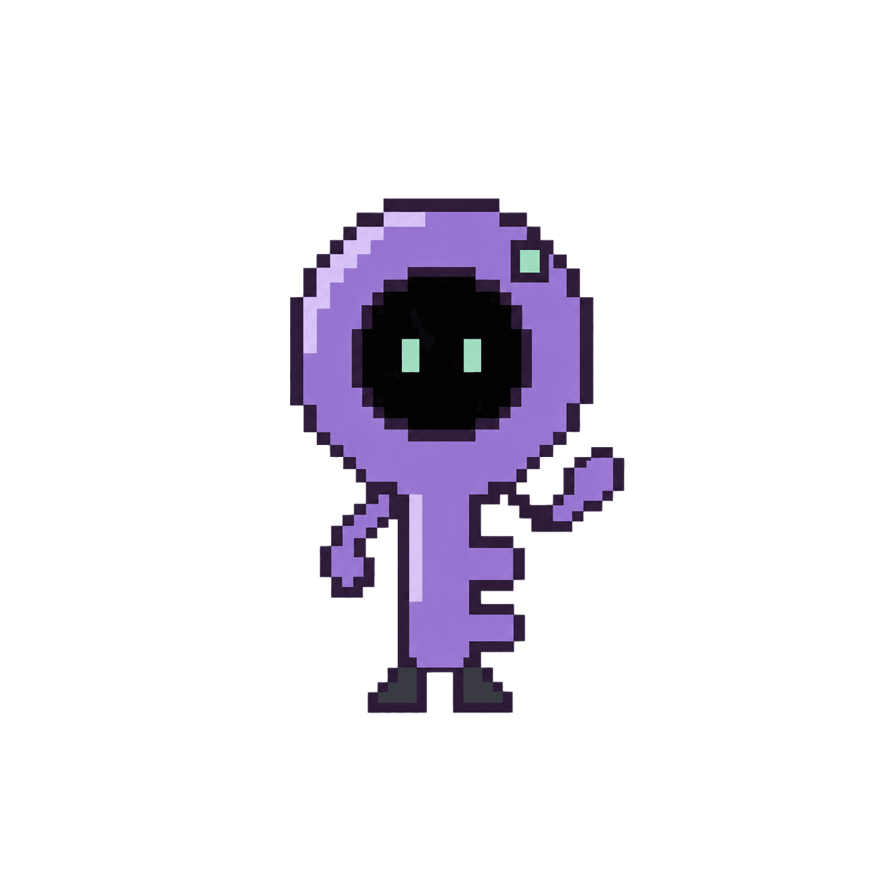 Ringpad's small purple pixel-art key character with mint eyes and tiny feet